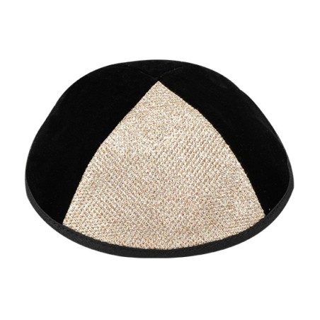 Black Velvet Kippah with Gold Panel | Velvet Kippah