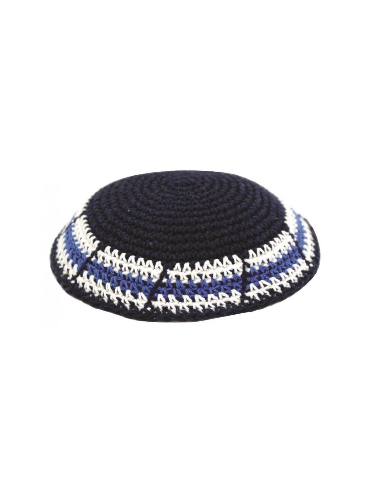 Blue Knitted Kippah with Blue White Border Design | Knitted Kippah
