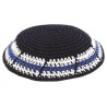 Blue Knitted Kippah with Blue White Border Design | Knitted Kippah