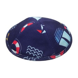 Childrens Blue and Red Sailboat Design Flat Cloth Ki... | Cloth Kippah