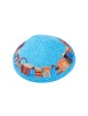 Turquoise Fabric Kippah with Embroidered Colorful Je... | Cloth Kippah