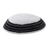 White Knitted Kippah with Thin White and Gray Bord... | Knitted Kippah