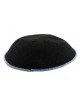 Black DMC Knitted Kippah with Thin Blue Border Stripe | Knitted Kippah