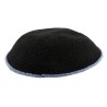 Black DMC Knitted Kippah with Thin Blue Border Stripe | Knitted Kippah