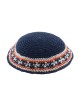 Blue Knitted Kippah with Blue and Orange Border | Knitted Kippah