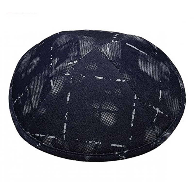 Blue Denim with Print Design Fabric Kippah Yarmulke | Cloth Kippah