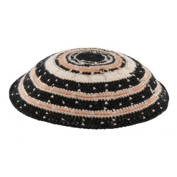 Black DMC Knitted Kippah with white and Beige circ... | Knitted Kippah