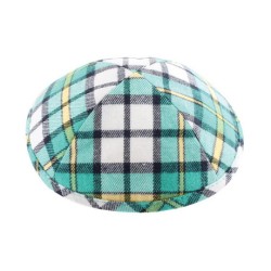 Turquoise Yellow and White Cotton Fabric Kippah Chec... | Linen Kippah