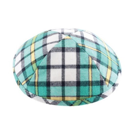 Turquoise Yellow and White Cotton Fabric Kippah Chec... | Linen Kippah