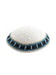 White Knitted Kippah with Blue and White Border | Knitted Kippah