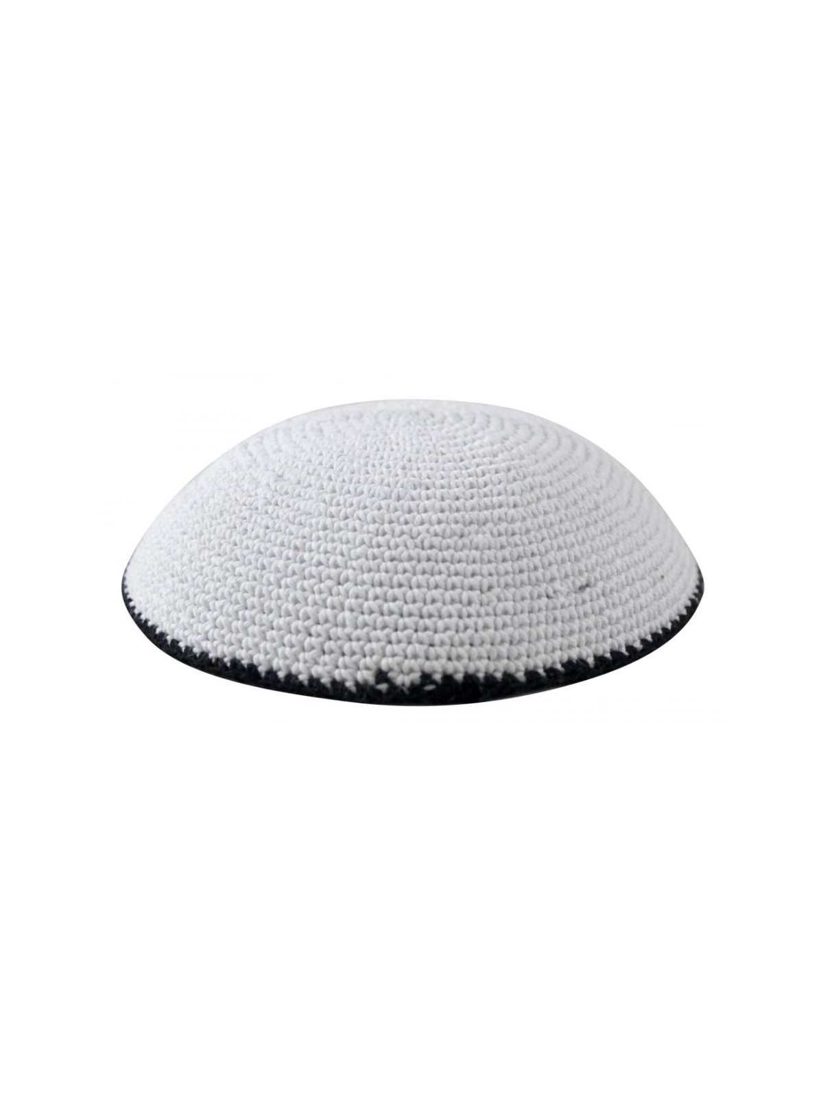 White with Dark Blue Border Knitted Kippah | Knitted Kippah