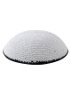 White with Dark Blue Border Knitted Kippah | Knitted Kippah