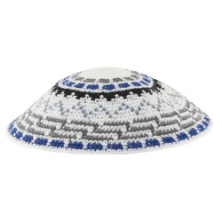 White DMC Knitted Kippah with Green Gray Blue and ... | Knitted Kippah