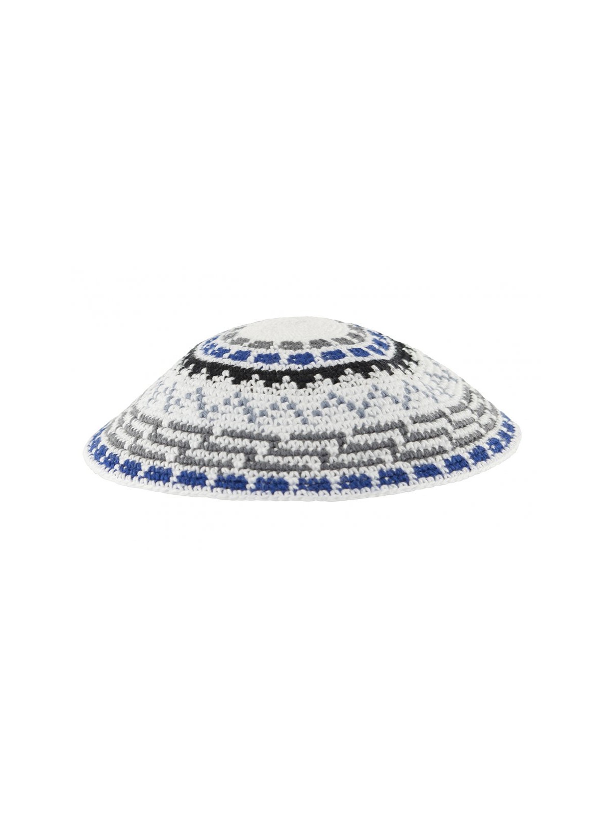 White DMC Knitted Kippah with Green Gray Blue and ... | Knitted Kippah