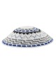 White DMC Knitted Kippah with Green Gray Blue and ... | Knitted Kippah