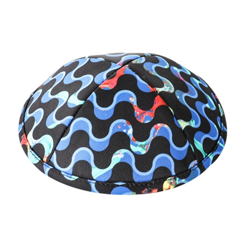 Childrens Wave Design Flat Cloth Kippah | Cloth Kippah