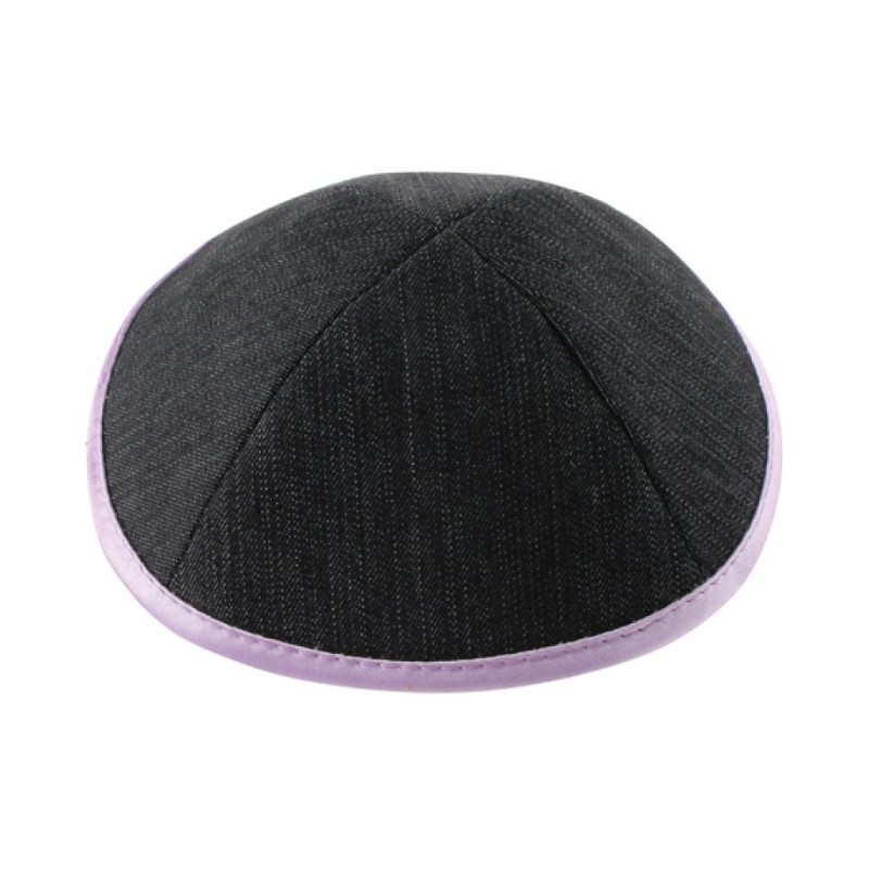 Dark Denim Kippah with Purple Border | Cloth Kippah