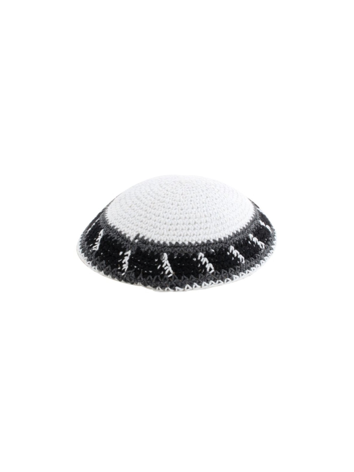 White with Gray Black and White Border Knitted Kippah | Knitted Kippah