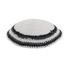 White Knitted Kippah with Gray and Black Striped B... | Knitted Kippah