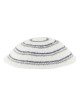 White DMC Knitted Kippah with Narrow Gray and Blue... | Knitted Kippah