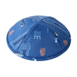 Childrens Blue Design Flat Cloth Kippah | Cloth Kippah