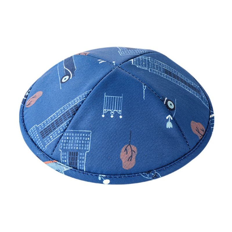 Childrens Blue Design Flat Cloth Kippah | Cloth Kippah