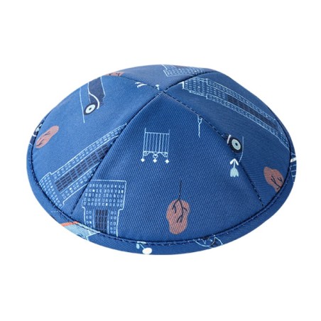 Childrens Blue Design Flat Cloth Kippah | Cloth Kippah