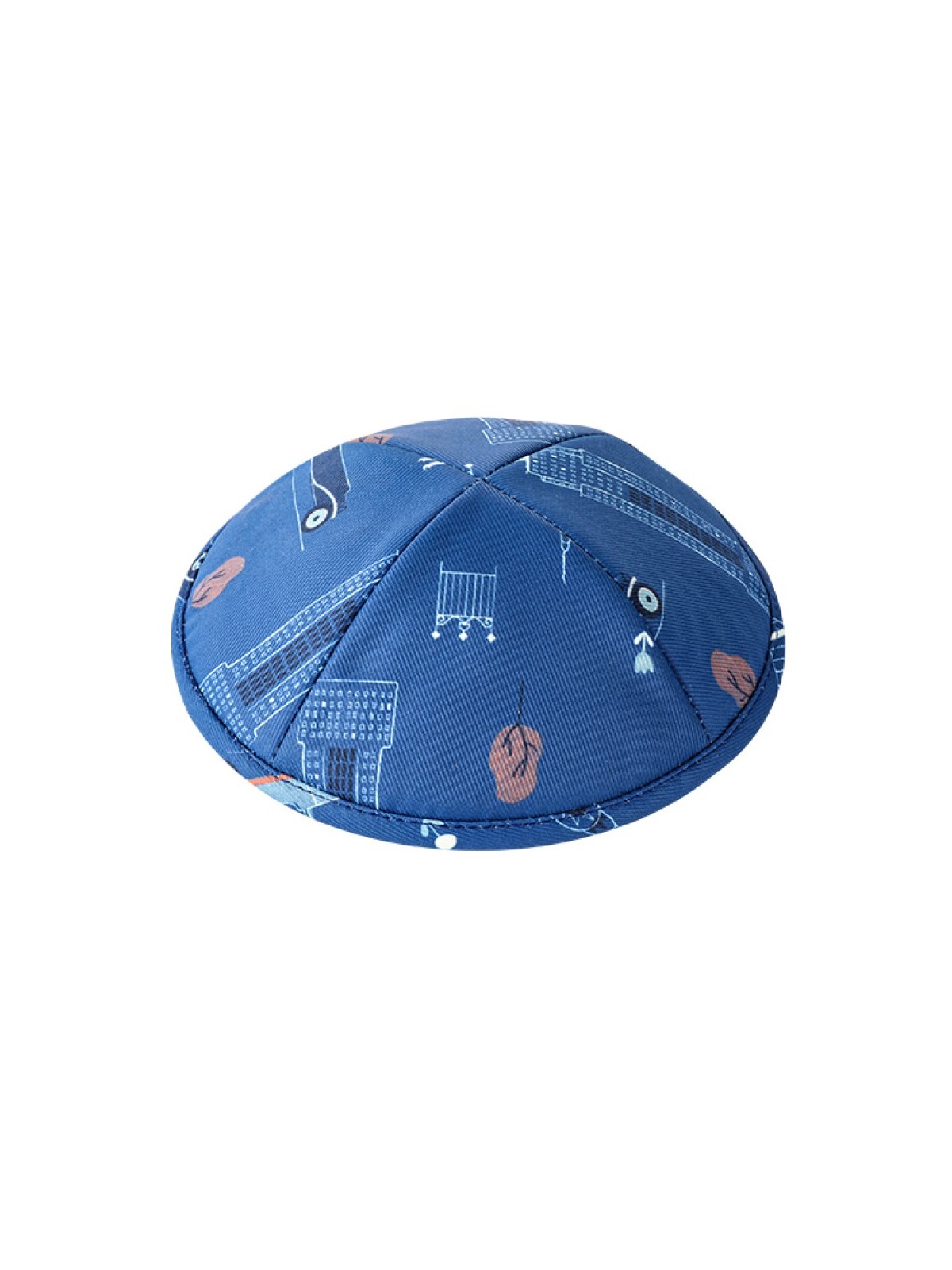 Childrens Blue Design Flat Cloth Kippah | Cloth Kippah