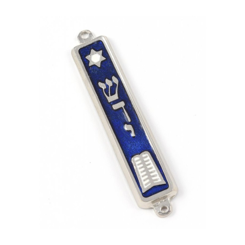 Small Mezuzah Case with Star of David and Ten Comma... | Small Mezuzah
