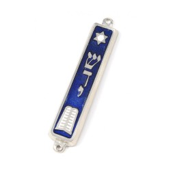 Small Mezuzah Case with Star of David and Ten Comma... | Small Mezuzah