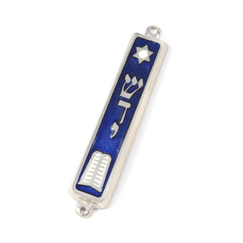 Small Mezuzah Case with Star of David and Ten Comma... | Small Mezuzah