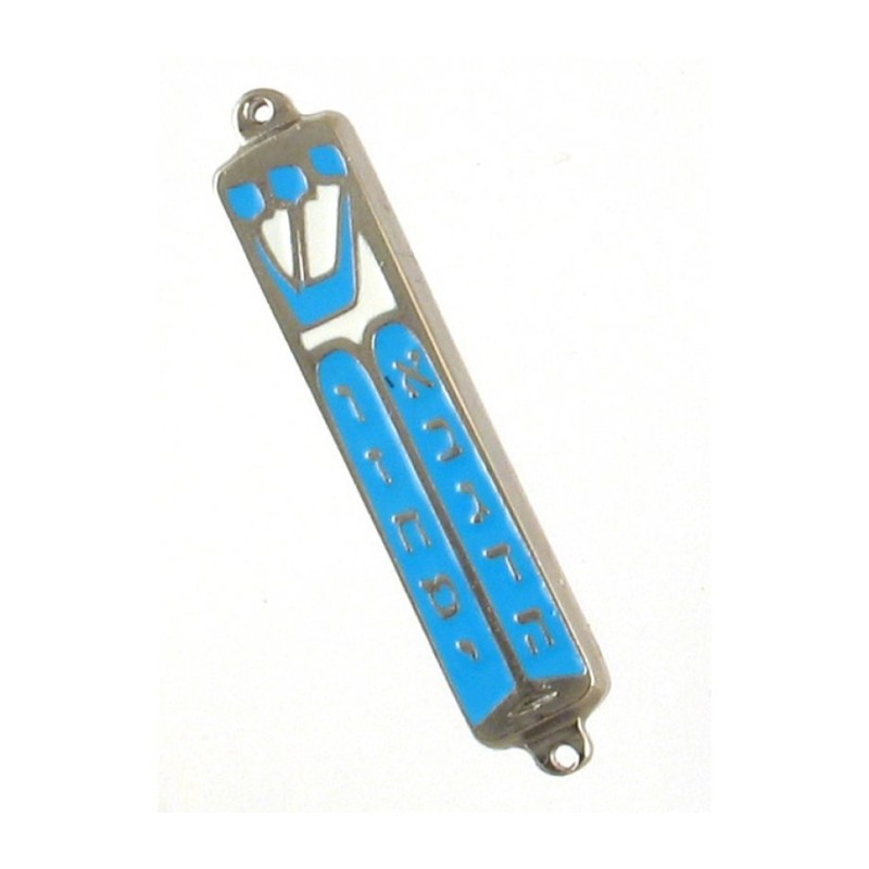 Small Blue Metal Mezuzah Case Star of David and Cro... | Small Mezuzah