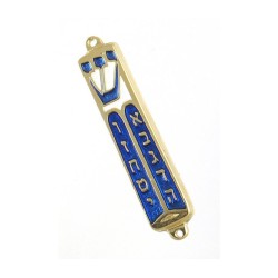 Small Blue Metal Mezuzah Case Star of David and Cro... | Small Mezuzah