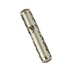 Pewter Plated Smooth Mezuzah Case in Ornate Frame S... | Small Mezuzah