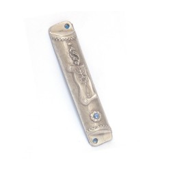 Pewter Plated Mezuzah Case Judaic and Fish Symbols ... | Small Mezuzah