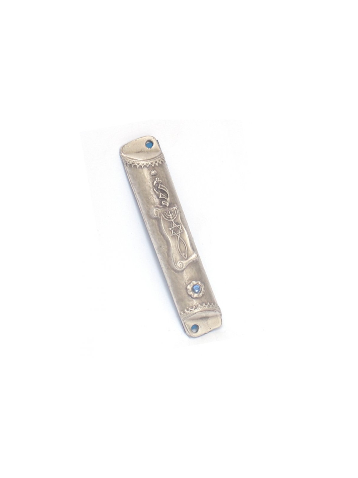 Pewter Plated Mezuzah Case Judaic and Fish Symbols ... | Small Mezuzah
