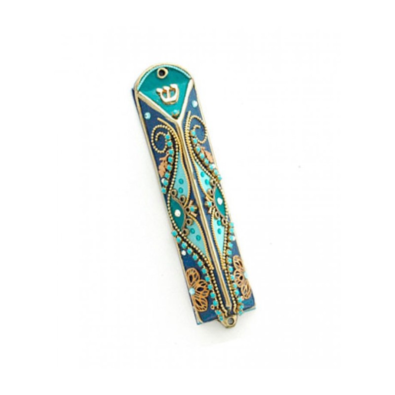 Oriental Design Triangular Mezuzah Case by Shahaf | Small Mezuzah