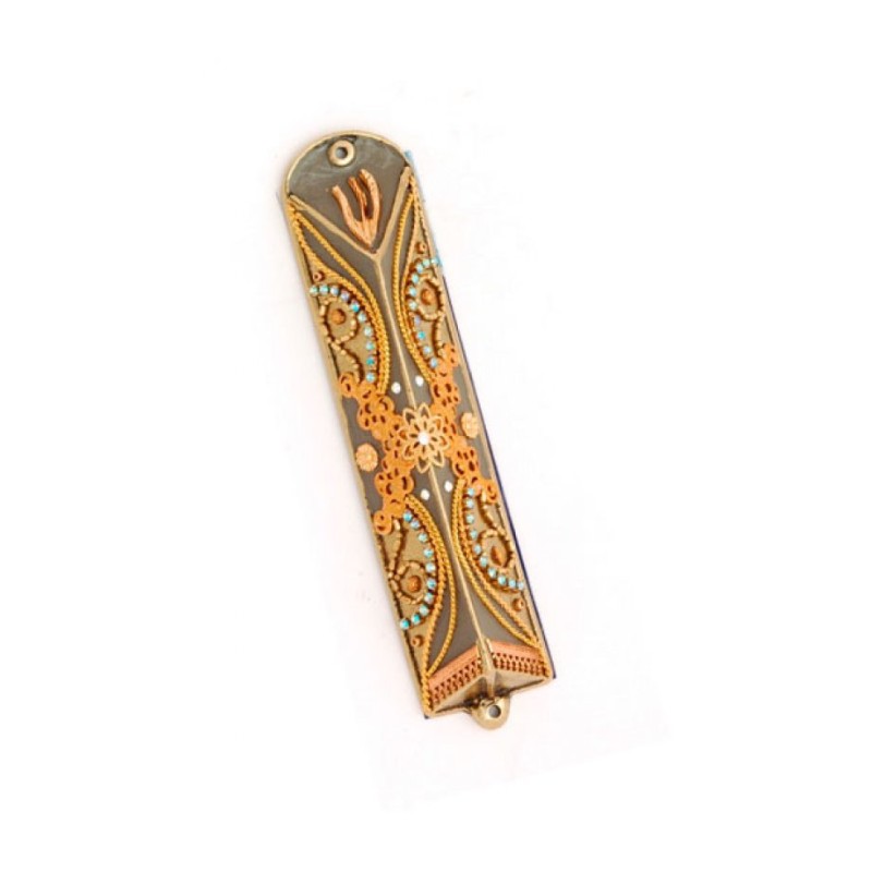 Triangle Pewter Mezuzah in Gold by Shades Ester Shahaf | Small Mezuzah