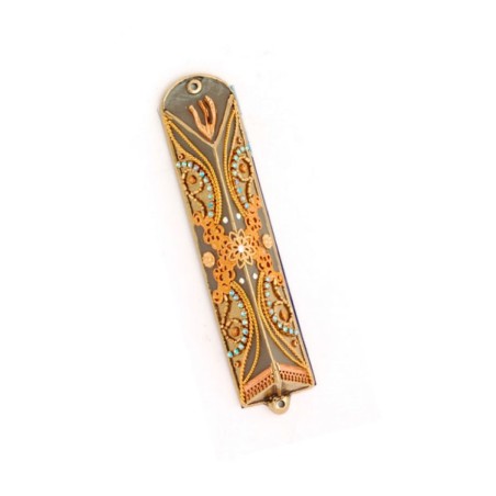 Triangle Pewter Mezuzah in Gold by Shades Ester Shahaf | Small Mezuzah