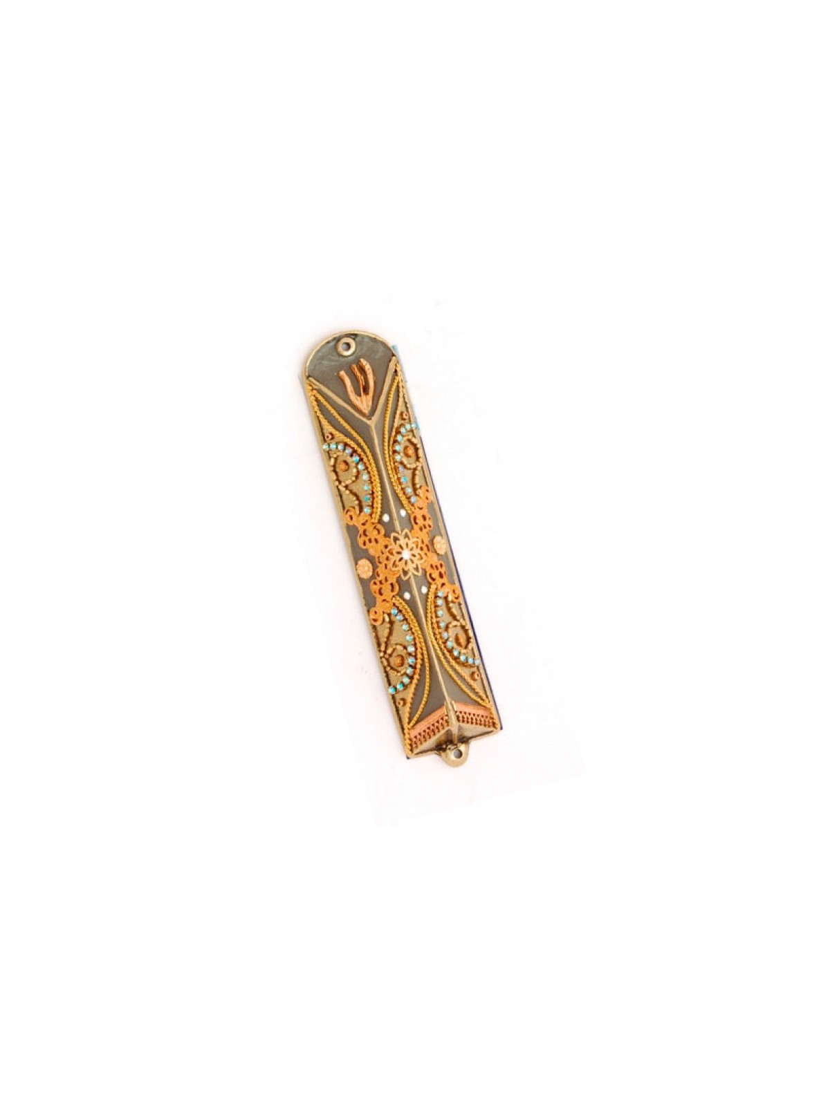 Triangle Pewter Mezuzah in Gold by Shades Ester Shahaf | Small Mezuzah