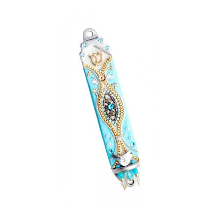 Pewter Mezuzah Light Blue by Ester Shahaf | Small Mezuzah