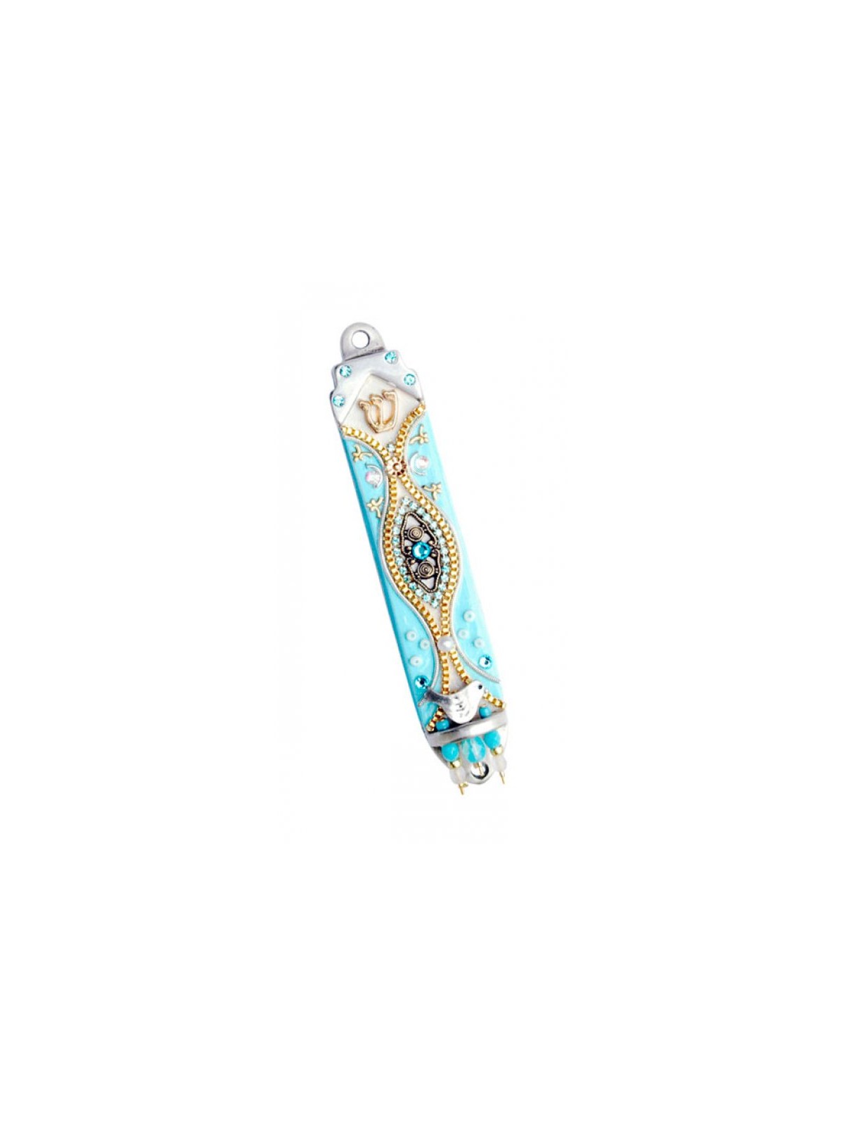 Pewter Mezuzah Light Blue by Ester Shahaf | Small Mezuzah