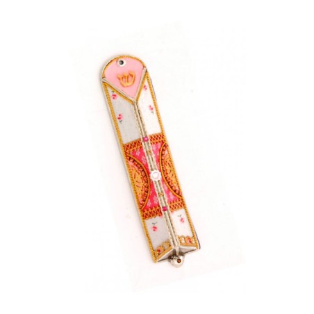 Triangle Pewter Mezuzah in Pink by Ester Shahaf | Small Mezuzah
