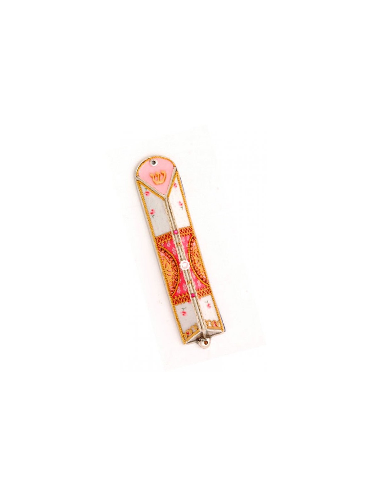 Triangle Pewter Mezuzah in Pink by Ester Shahaf | Small Mezuzah