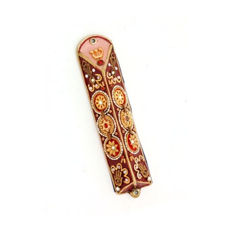 Maroon and Gold Triangular Mezuzah Case Ester Shahaf | Small Mezuzah