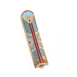 Blue Checker Triangular Mezuzah Case Ester Shahaf | Small Mezuzah