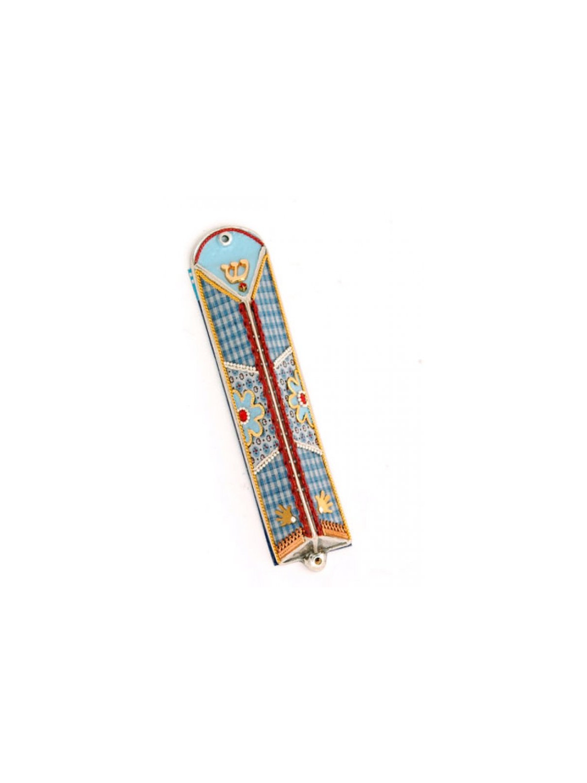 Blue Checker Triangular Mezuzah Case Ester Shahaf | Small Mezuzah