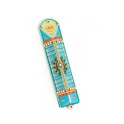 Turquoise Checker Triangular Mezuzah Case Ester Shahaf | Small Mezuzah