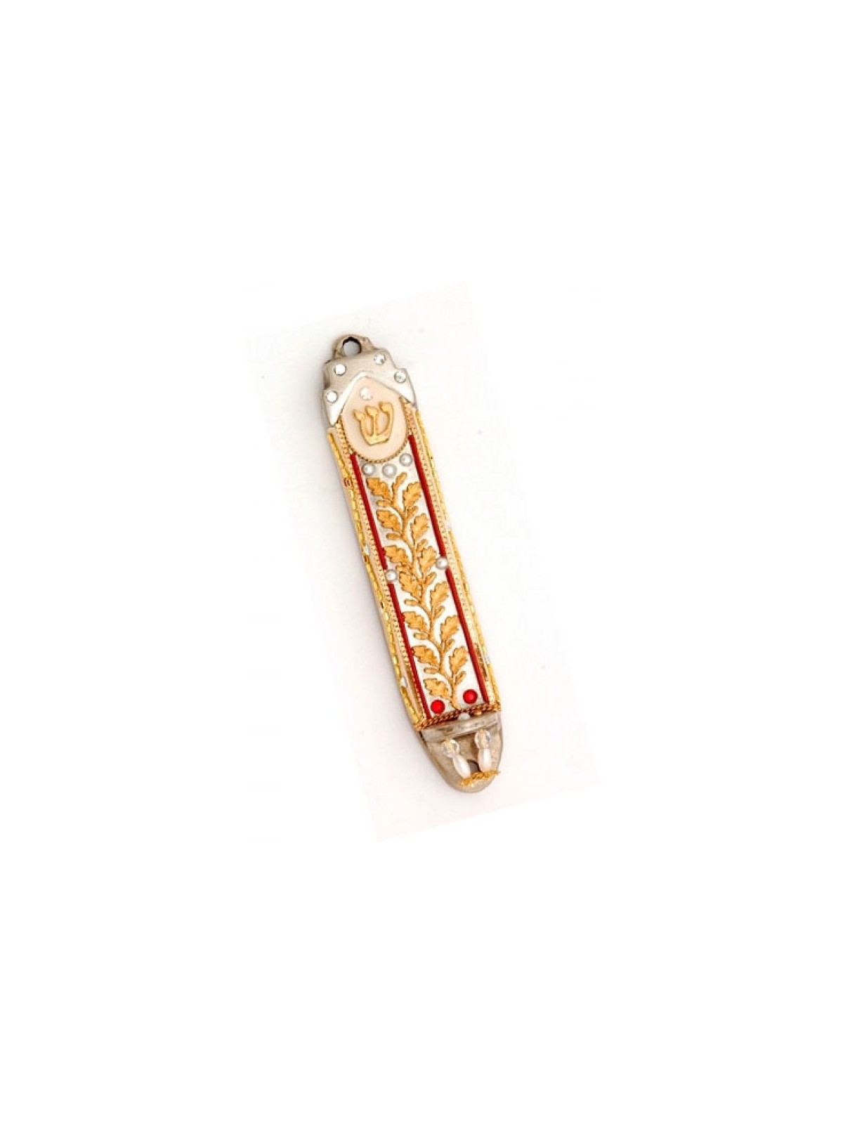 Pewter Mezuzah with Leaf Design by Ester Shahaf | Small Mezuzah