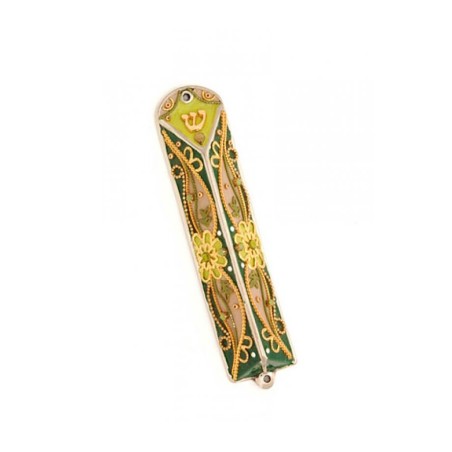 Green Enamel Triangular Mezuzah Case by Shahaf | Small Mezuzah